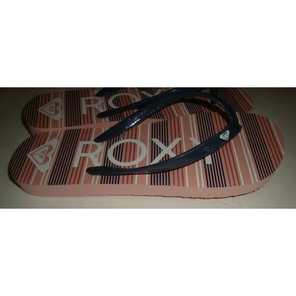 New Roxy Women's Flip Flops Thong Sandals Beach Swim Blue/White Stripe Pink 10 - Picture 2 of 3